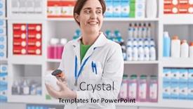 Presentation with scanning - PPT layouts with young-woman-pharmacist-scanning-pills background and a light gray colored foreground