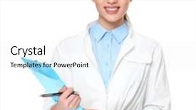  Presentation with pharmacist - Theme having young woman pharmacist with clipboard on white background background and a white colored foreground