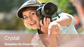  Presentation with photo show - Theme with young woman photographer doing background and a  colored foreground