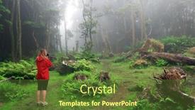  Presentation with tropical forest - Audience pleasing slides consisting of young-woman-photographer-trekking backdrop and a tawny brown colored foreground