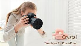  Presentation with healthy eating food photography - Colorful presentation theme enhanced with young woman photographing food indoors backdrop and a sky blue colored foreground