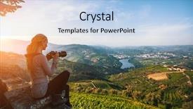  Presentation with river valley - Beautiful slide set featuring young woman photographs the douro backdrop and a light blue colored foreground