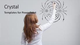  Presentation with physics - Slide deck enhanced with young woman physics teacher draws background and a light gray colored foreground