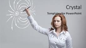  Presentation with electricity physics - Presentation theme having young woman physics teacher draws background and a light gray colored foreground