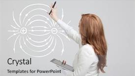  Presentation with electricity physics - Amazing slide deck having young woman physics teacher draws backdrop and a light gray colored foreground