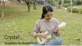  Presentation with ukulele - Cool new presentation with young woman play on ukulele backdrop and a  colored foreground