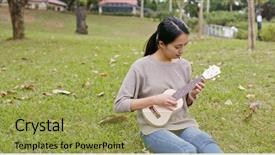  Presentation with ukulele - Slide set consisting of young woman play on ukulele background and a  colored foreground