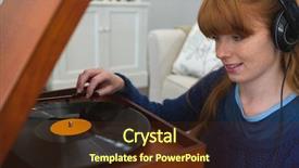  Presentation with gramophone - Amazing theme having young woman playing a gramophone backdrop and a  colored foreground