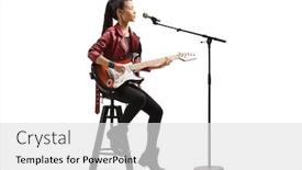  Presentation with guitar - Audience pleasing theme consisting of young-woman-playing-a-guitar backdrop and a light gray colored foreground