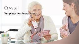  Presentation with playing cards - Amazing slide set having young-woman-playing-cards backdrop and a white colored foreground