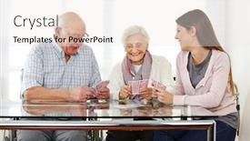  Presentation with playing cards - Presentation design consisting of young-woman-playing-cards background and a sky blue colored foreground