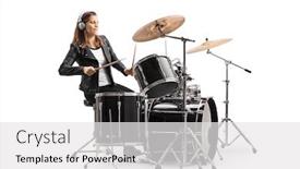  Presentation with drums - Amazing slide set having young-woman-playing-drums backdrop and a white colored foreground