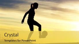  Presentation with football - Slide deck consisting of ball hill - silhouette of a young woman background and a yellow colored foreground