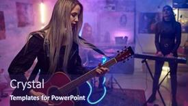  Presentation with night club - PPT theme enhanced with young-woman-playing-guitar background and a navy blue colored foreground