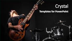  Presentation with guitar - Amazing PPT theme having young woman playing guitar backdrop and a black colored foreground