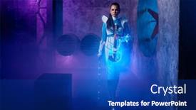  Presentation with blue neon - Presentation design enhanced with young-woman-playing-neon-violin background and a navy blue colored foreground