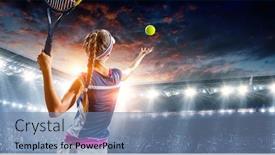  Presentation with tennis - Cool new PPT layouts with young woman playing tennis in action backdrop and a seafoam green colored foreground