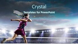  Presentation with tennis - Amazing PPT theme having young-woman-playing-tennis backdrop and a ocean colored foreground