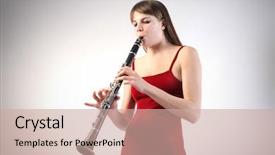  Presentation with clarinet - Beautiful presentation theme featuring young woman playing the clarinet backdrop and a coral colored foreground