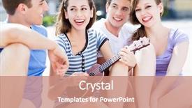  Presentation with ukulele - PPT theme with young woman playing ukulele friends background and a coral colored foreground