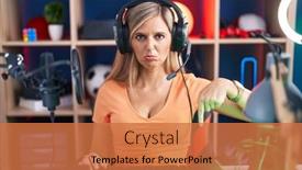  Presentation with video games playing - Slides featuring young-woman-playing-video-games background and a  colored foreground