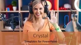  Presentation with video games playing - Presentation consisting of young-woman-playing-video-games background and a  colored foreground