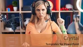  Presentation with video games playing - Presentation design consisting of young-woman-playing-video-games background and a  colored foreground