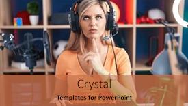  Presentation with video games playing - Slide set enhanced with young-woman-playing-video-games background and a  colored foreground