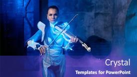  Presentation with illuminated - PPT layouts having young-woman-playing-violin-solo background and a royal blue colored foreground