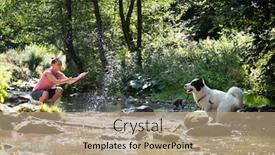  Presentation with water river - Slide set featuring young-woman-playing background and a coral colored foreground