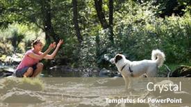  Presentation with water river - PPT theme enhanced with young-woman-playing background and a coral colored foreground