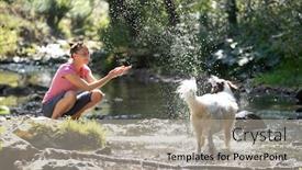  Presentation with water river - Beautiful PPT theme featuring young-woman-playing backdrop and a light gray colored foreground