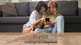  Presentation with online snack - Presentation featuring young-woman-pointing-at-mobile background and a coral colored foreground