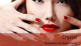  Presentation with manicure - Amazing slide set having young woman portrait with long hair red lipstick and manicure studio shot backdrop and a red colored foreground