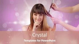  Presentation with pink beauty - Colorful presentation enhanced with young woman portrait with shiny pink beauty salon concept and personal styler hand backdrop and a coral colored foreground