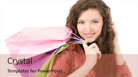  Presentation with bag - Slide deck enhanced with young woman portrait with shopping background and a coral colored foreground