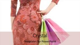  Presentation with woman pushing shopping trolley - Beautiful presentation design featuring young woman portrait with shopping backdrop and a red colored foreground