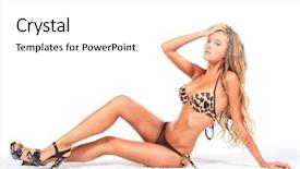  Presentation with full length portrait two men women brown sweater - PPT layouts with young woman posing in bikini background and a  colored foreground