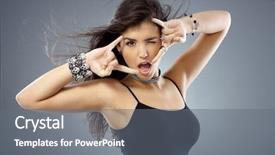  Presentation with rock - Amazing PPT theme having young woman posing showing rock backdrop and a gray colored foreground