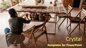  Presentation with take - Presentation design consisting of young-woman-potter-squatting background and a tawny brown colored foreground