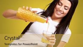  Presentation with orange juice - Colorful PPT layouts enhanced with young woman pouring orange juice backdrop and a yellow colored foreground