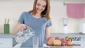  Presentation with water jug - Presentation having woman pouring water from jug background and a light blue colored foreground