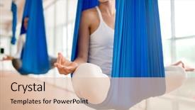  Presentation with happy trails - Presentation theme having young woman practicing aero yoga background and a lemonade colored foreground