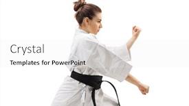  Presentation with karate - Cool new presentation with young-woman-practicing-karate-isolated backdrop and a white colored foreground