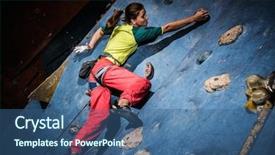  Presentation with rock climbing - Beautiful slides featuring young woman practicing rock-climbing backdrop and a ocean colored foreground