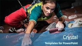 Presentation with rock climbing - Presentation theme having young woman practicing rock-climbing background and a ocean colored foreground