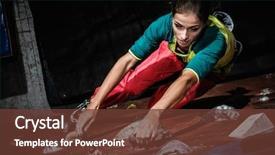  Presentation with rock climbing - Beautiful presentation theme featuring young woman practicing rock-climbing backdrop and a tawny brown colored foreground