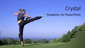  Presentation with self defense - Presentation theme having young woman practicing self defense background and a light blue colored foreground