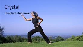  Presentation with self defense - Presentation theme featuring young woman practicing self defense background and a light blue colored foreground