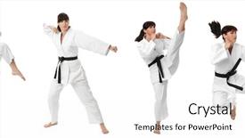  Presentation with karate - Presentation theme with young woman practising karate background and a white colored foreground